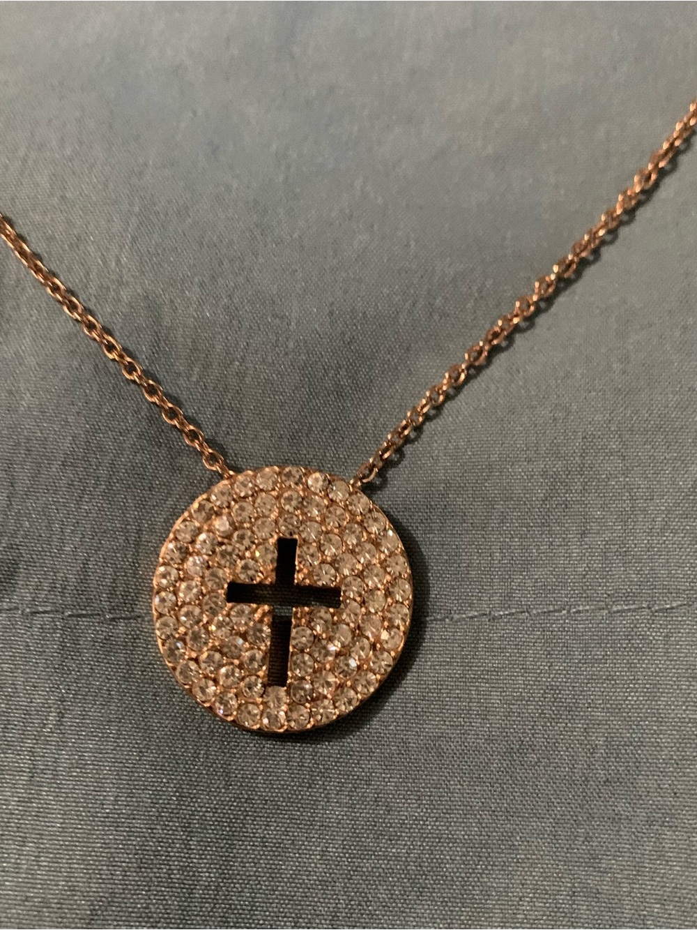 Park Lane Rose Gold-Tone Circle Cross Pendant Necklace with Rhinestones